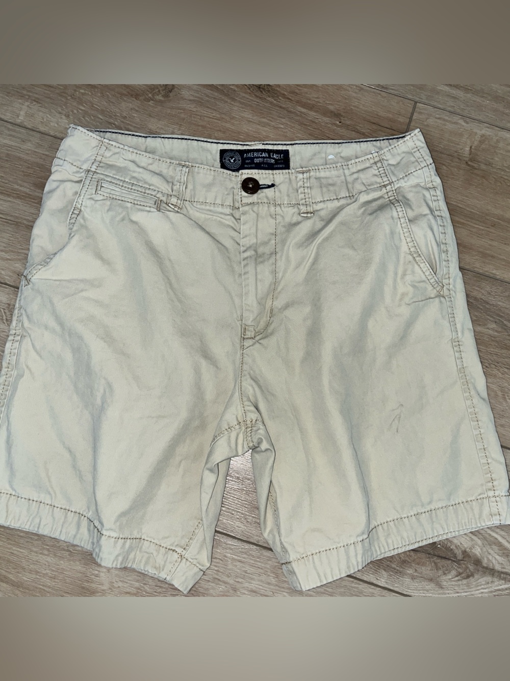 American Eagle Prep Shorts Mens Size 30 Beige Flat Front Chino Khakis VTG Great